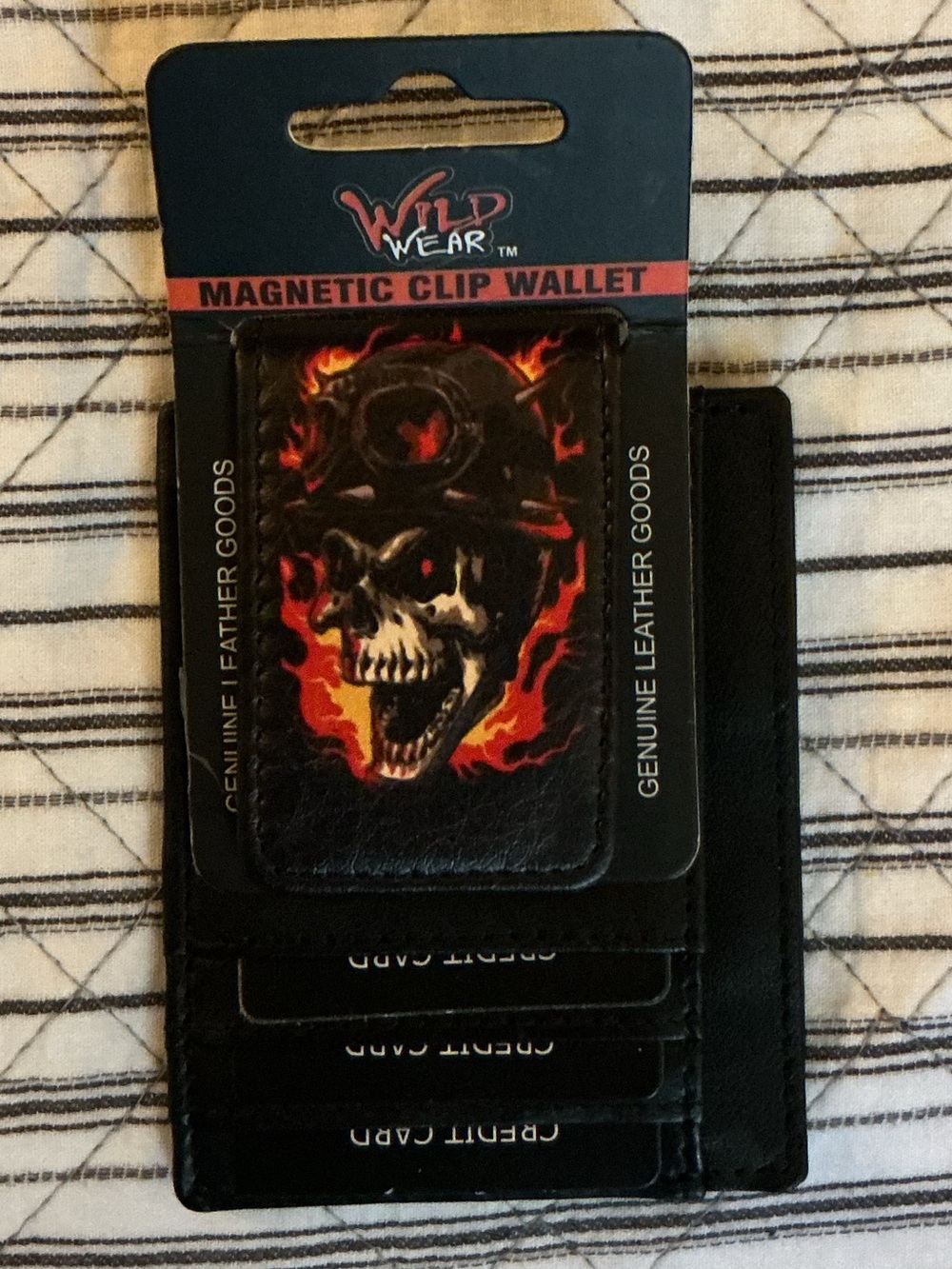 Wild Wear Black Magnetic Clip Wallet with Flaming Skull Design